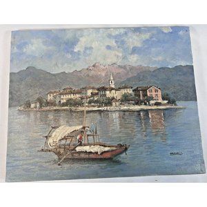 Vintage SERGIO COZZUOL Original Signed Oil Painting Portofino Italian Riviera
